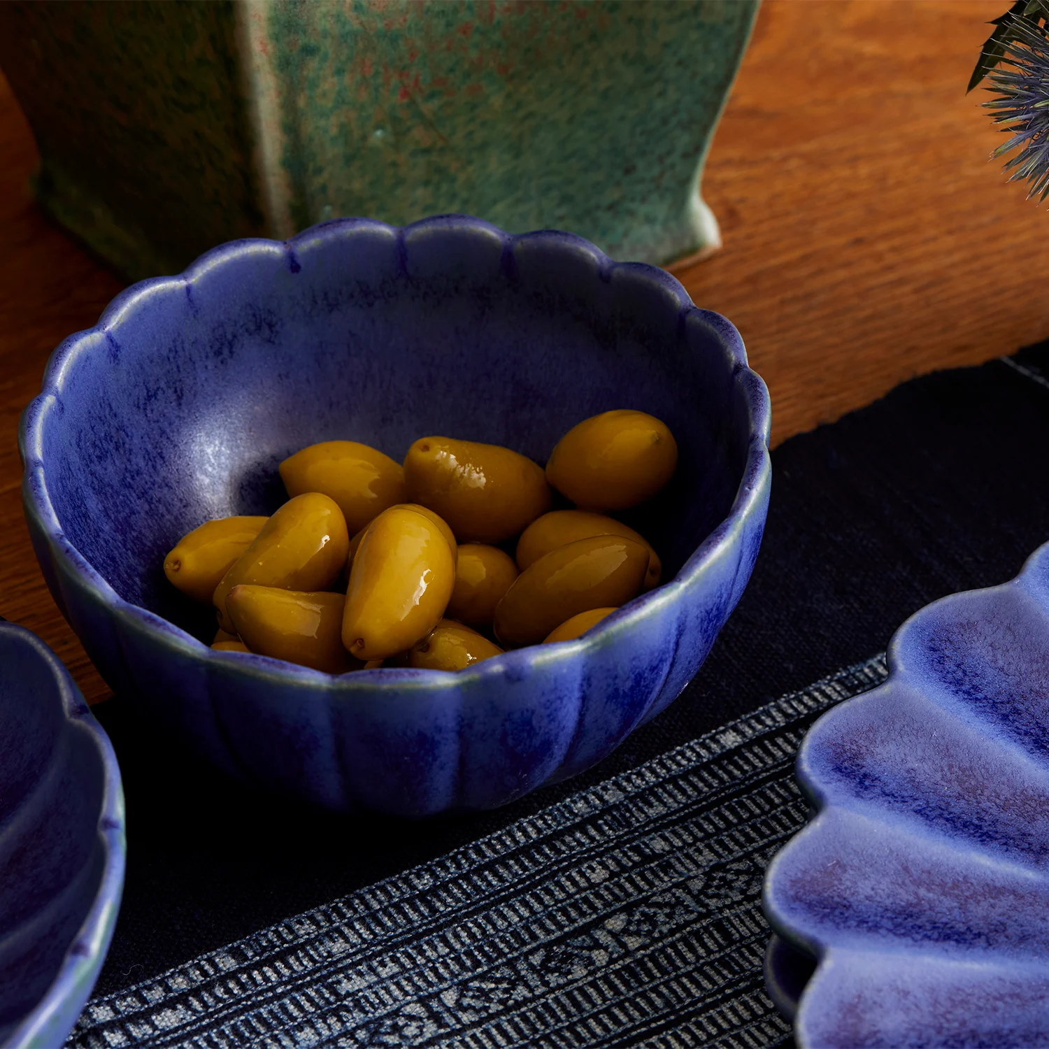 Dhalia Stoneware Bowl, Set of 4 (Blue) - Image 3