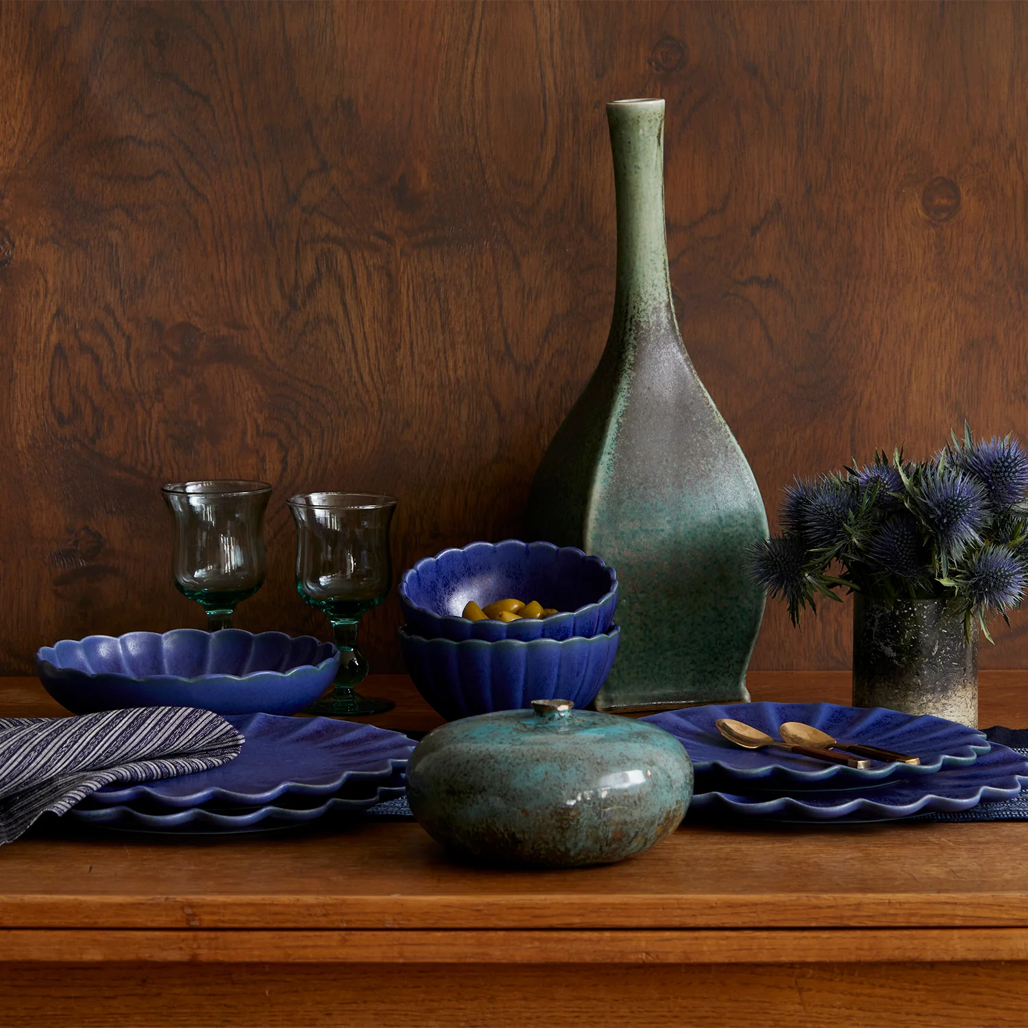 Dhalia Stoneware Bowl, Set of 4 (Blue) - Image 4