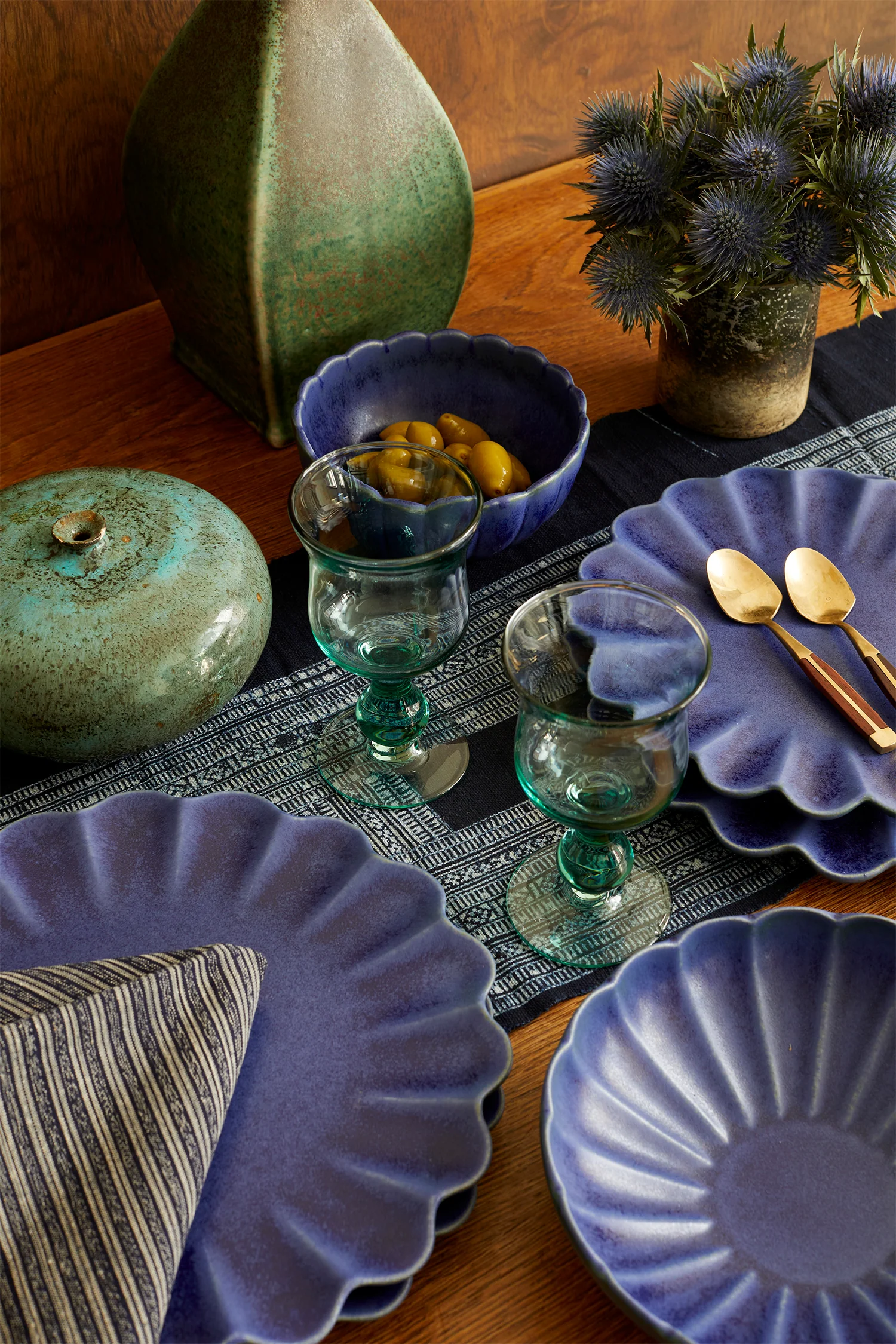 Dhalia Stoneware Bowl, Set of 4 (Blue) - Image 6