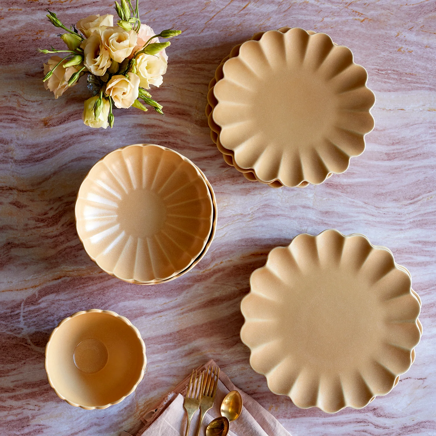 Dhalia Stoneware Bowl, Set of 4 (Camel) - Image 5