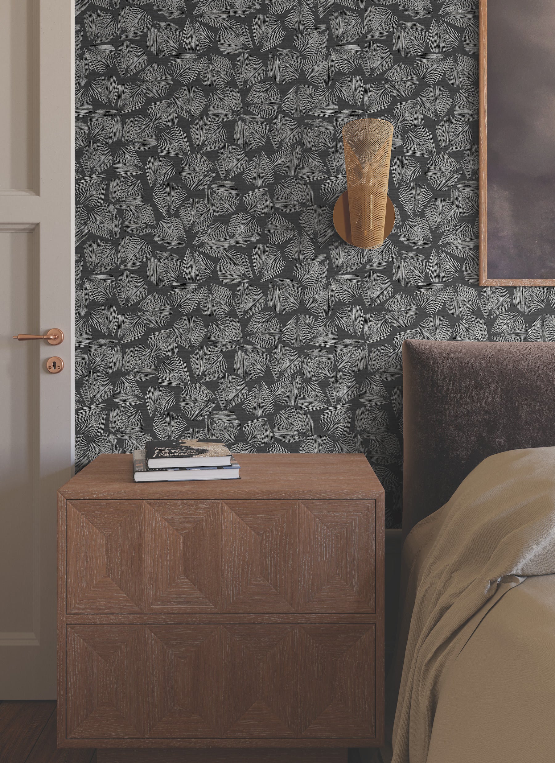 Elora Leaf Black Wallpaper - Image 2