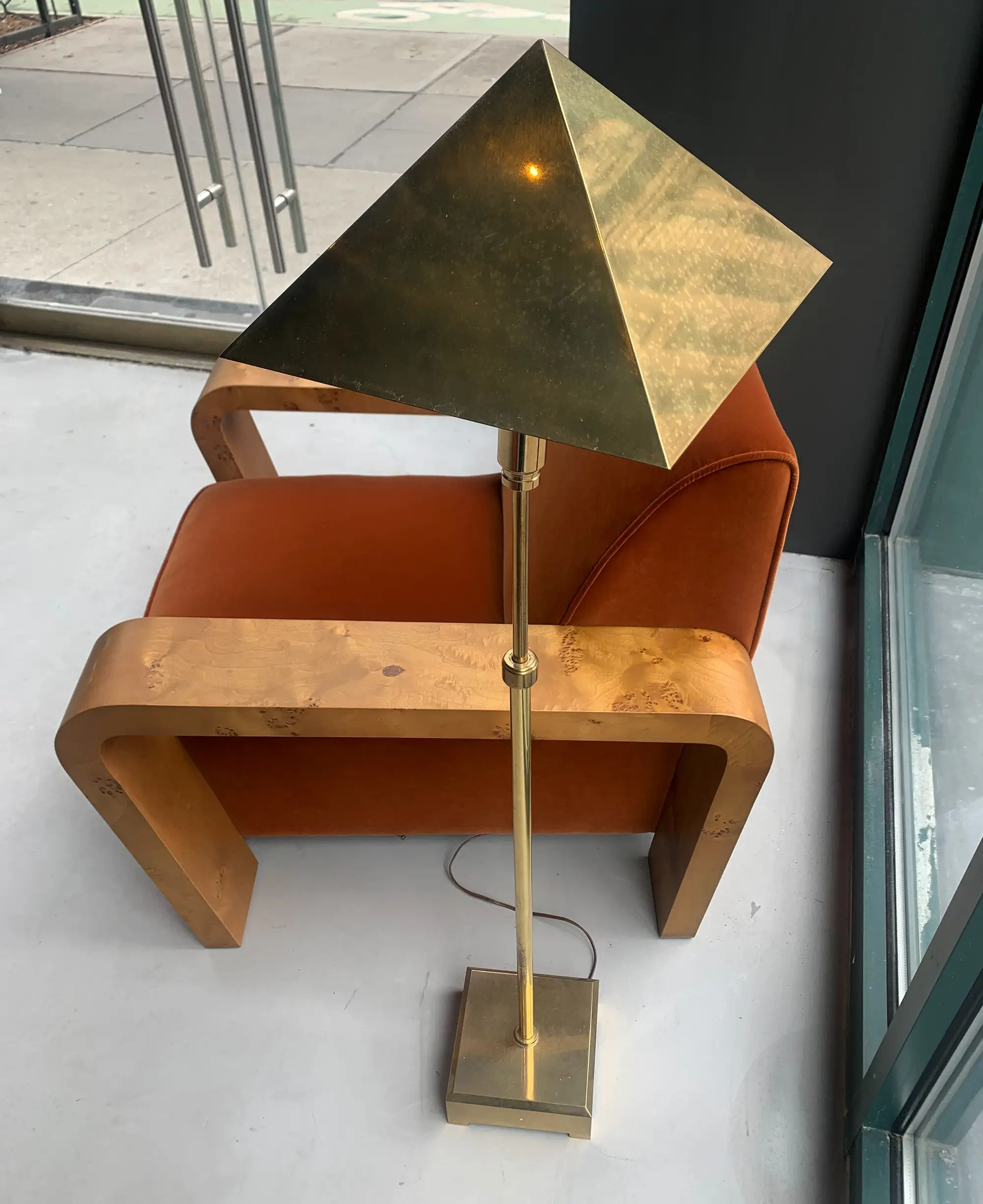 Geometric Mid-Century Brass Pyramid Adjustable Floor Lamp by Chapman - Image 4