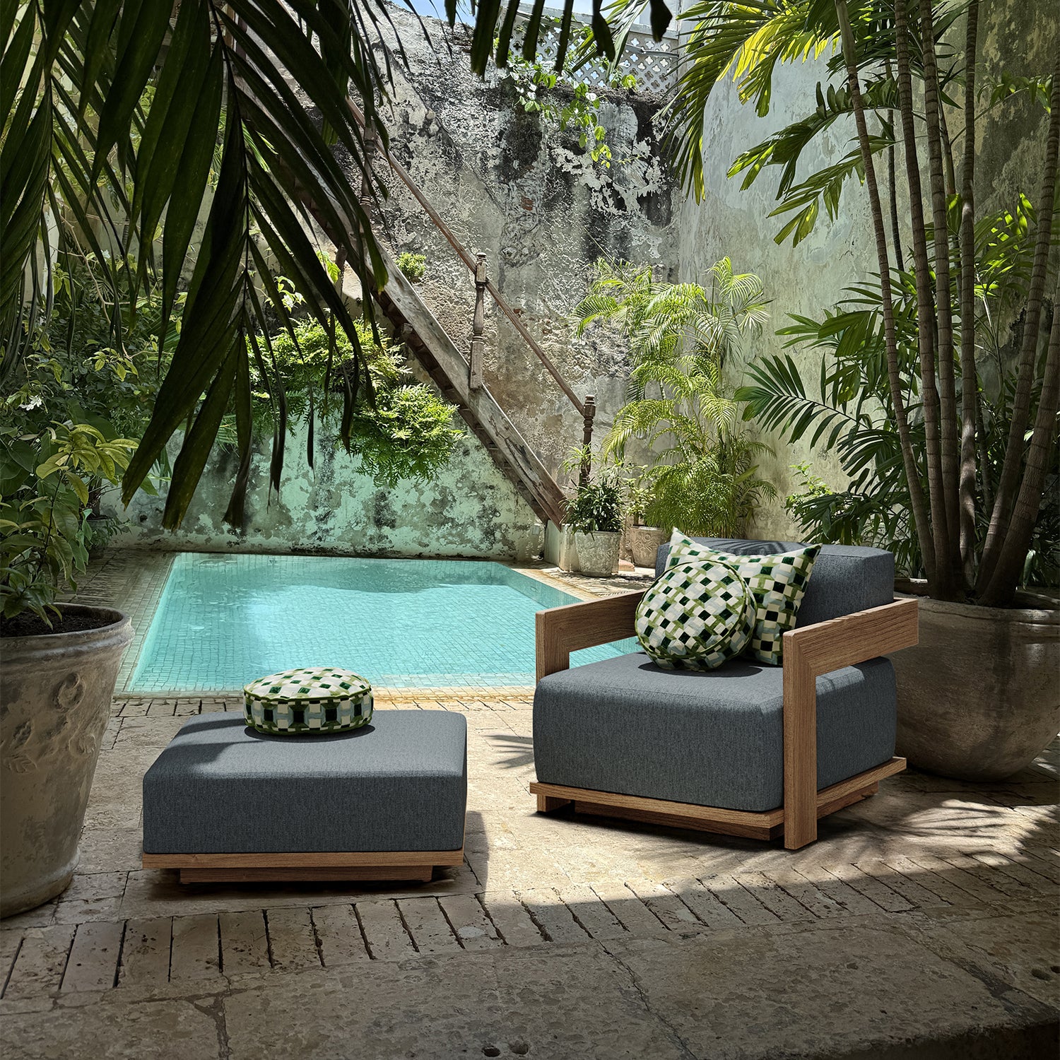 Outdoor Pillow - Geometric Blue / Green - Image 4