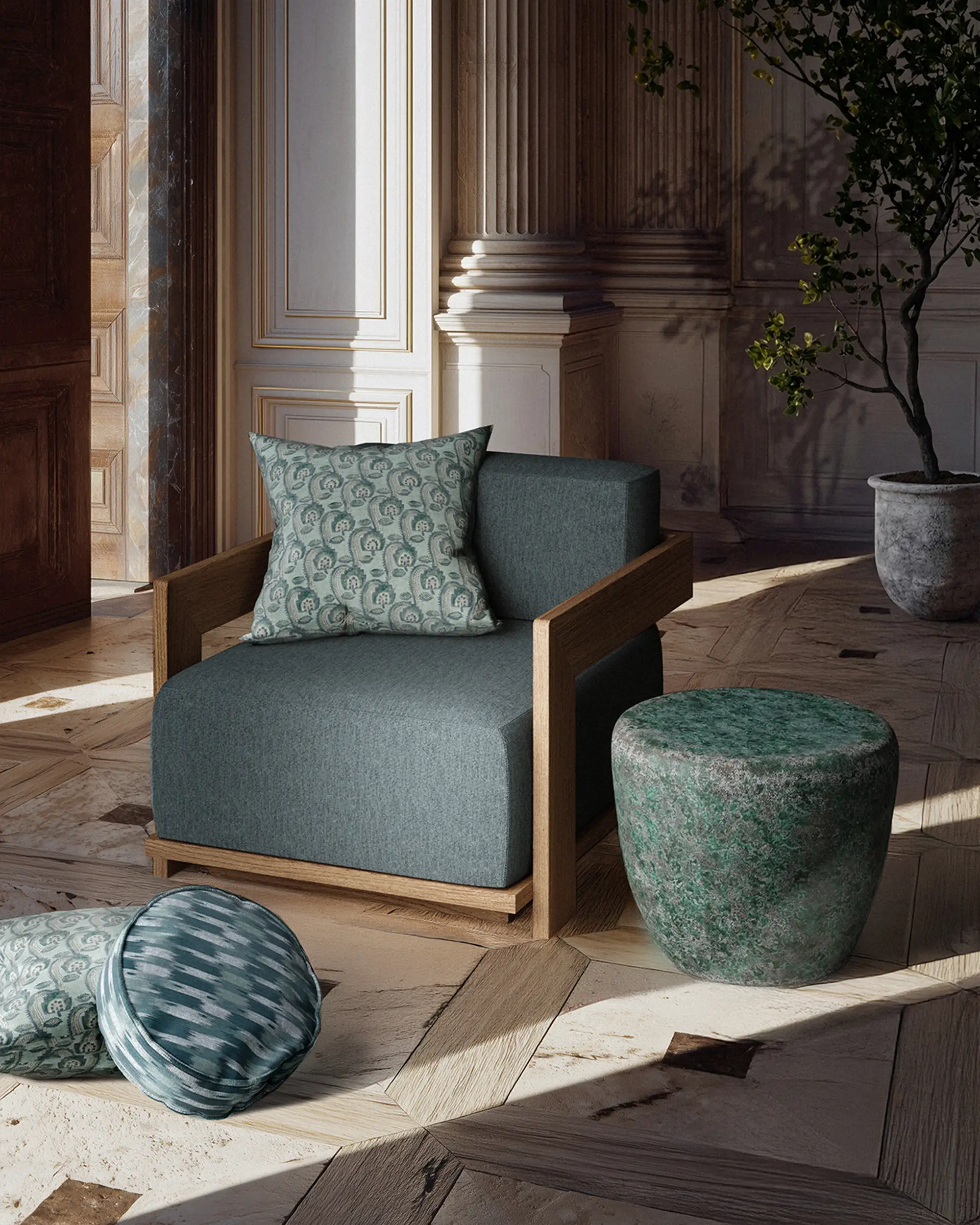 Outdoor Pillow - Teal French Floral - Image 4