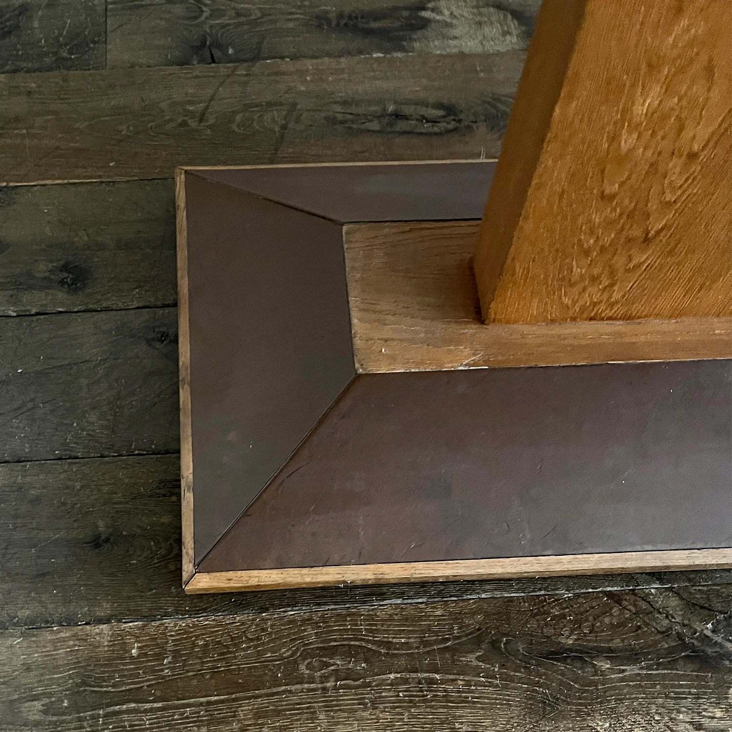 Oak and Leather French Console circa 1940's - Image 3