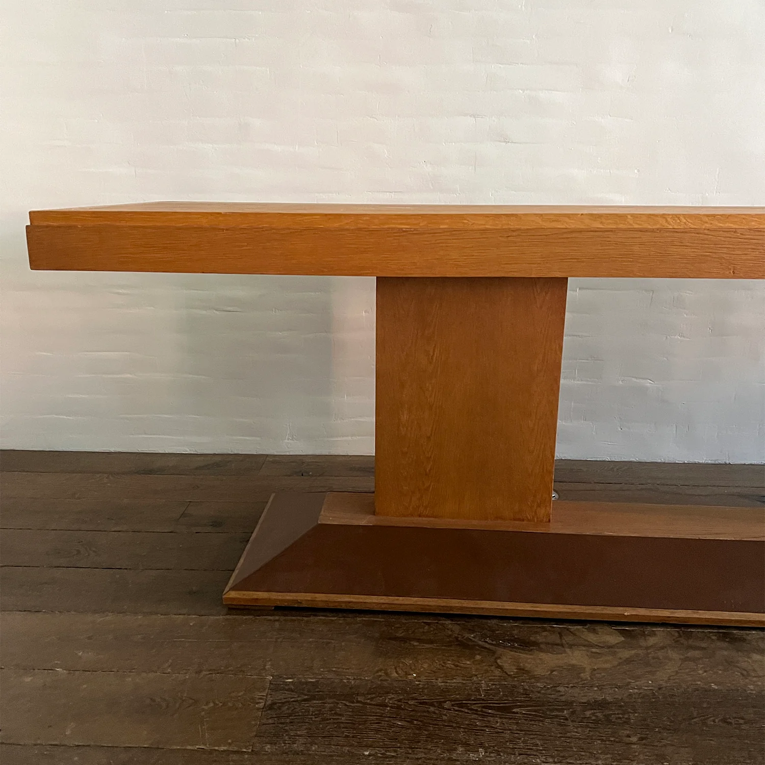 Oak and Leather French Console circa 1940's - Image 5