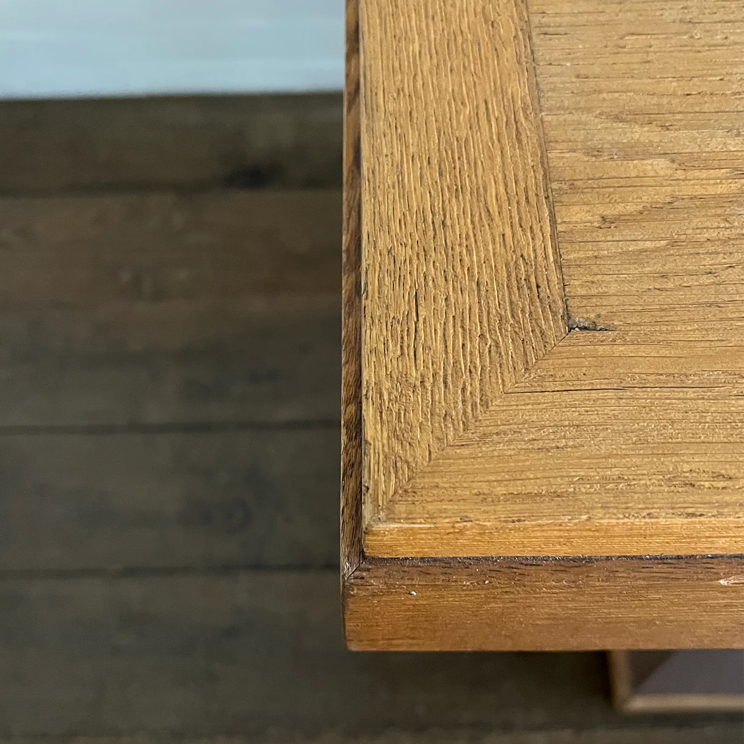 Oak and Leather French Console circa 1940's - Image 6
