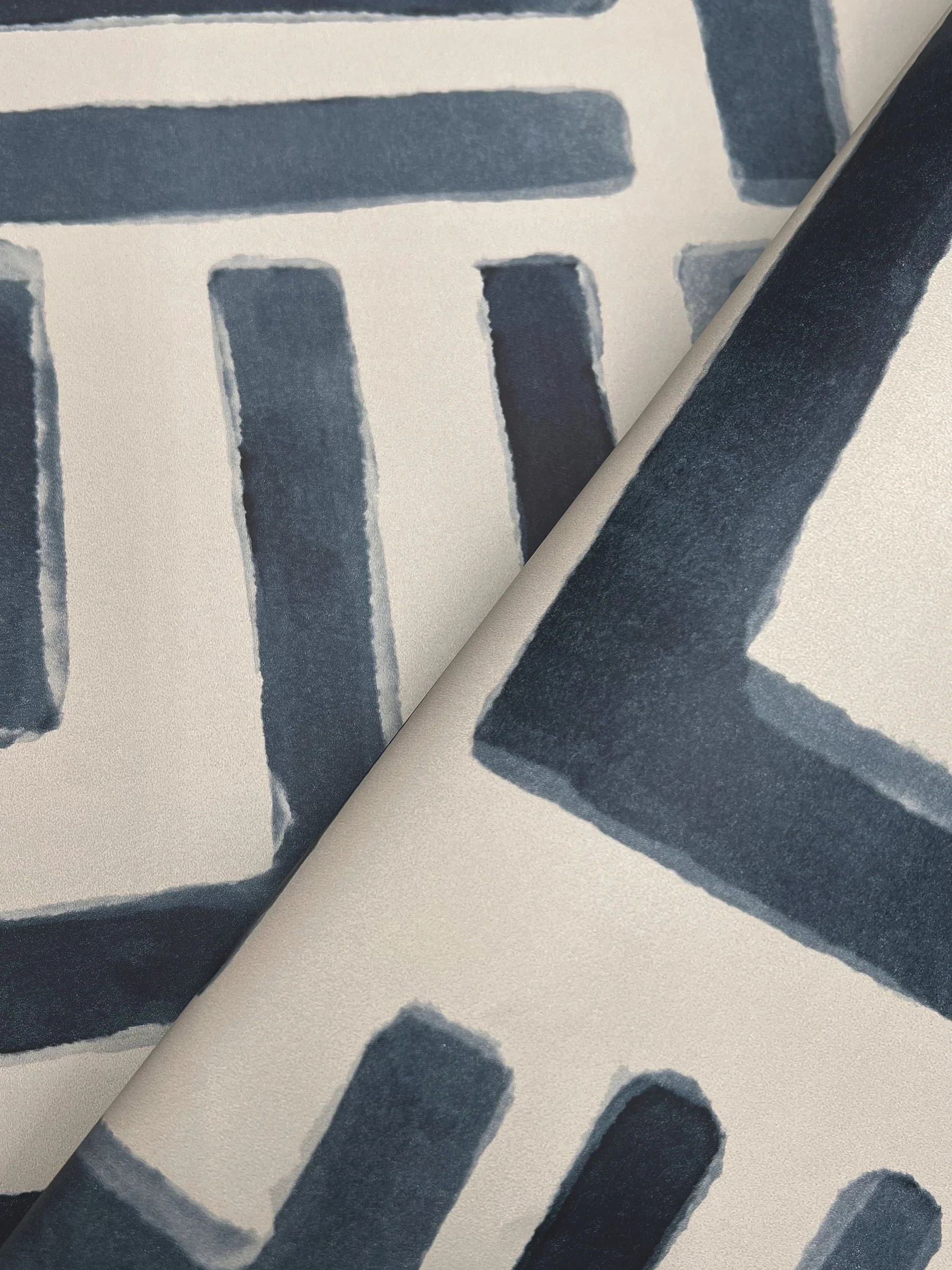 Painterly Labyrinth Navy Wallpaper - Image 3