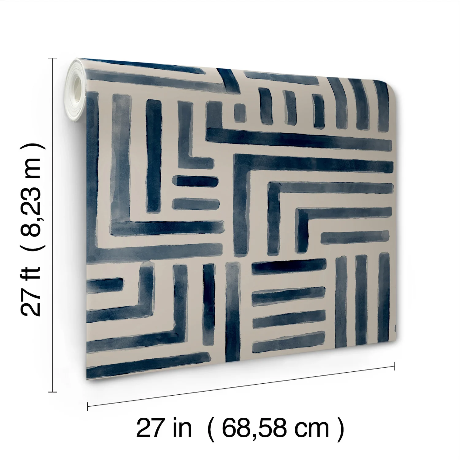 Painterly Labyrinth Navy Wallpaper - Image 4