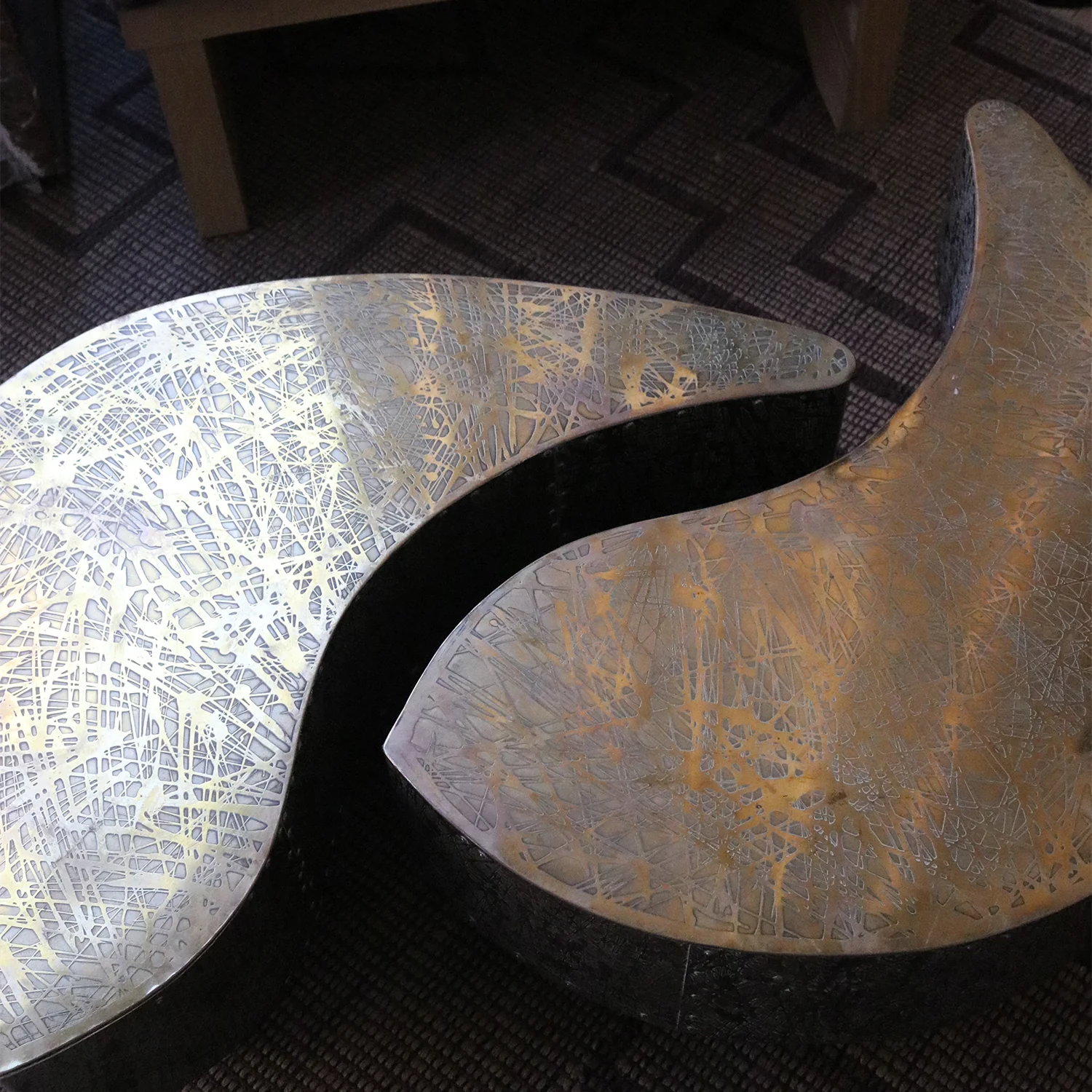 Pair of Rare Etched Brass Vintage Tables in the Manner of Evans - Image 3