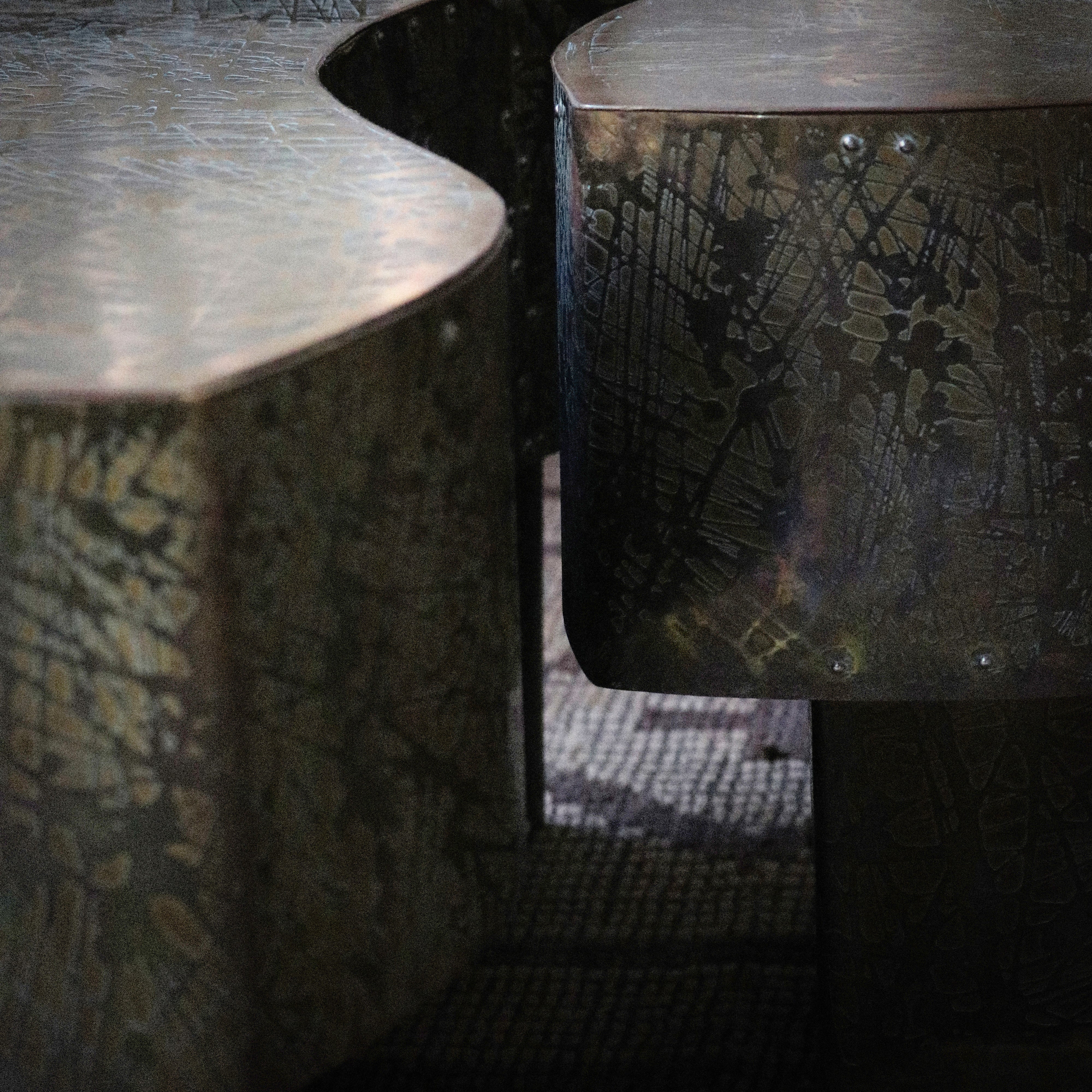 Pair of Rare Etched Brass Vintage Tables in the Manner of Evans - Image 4