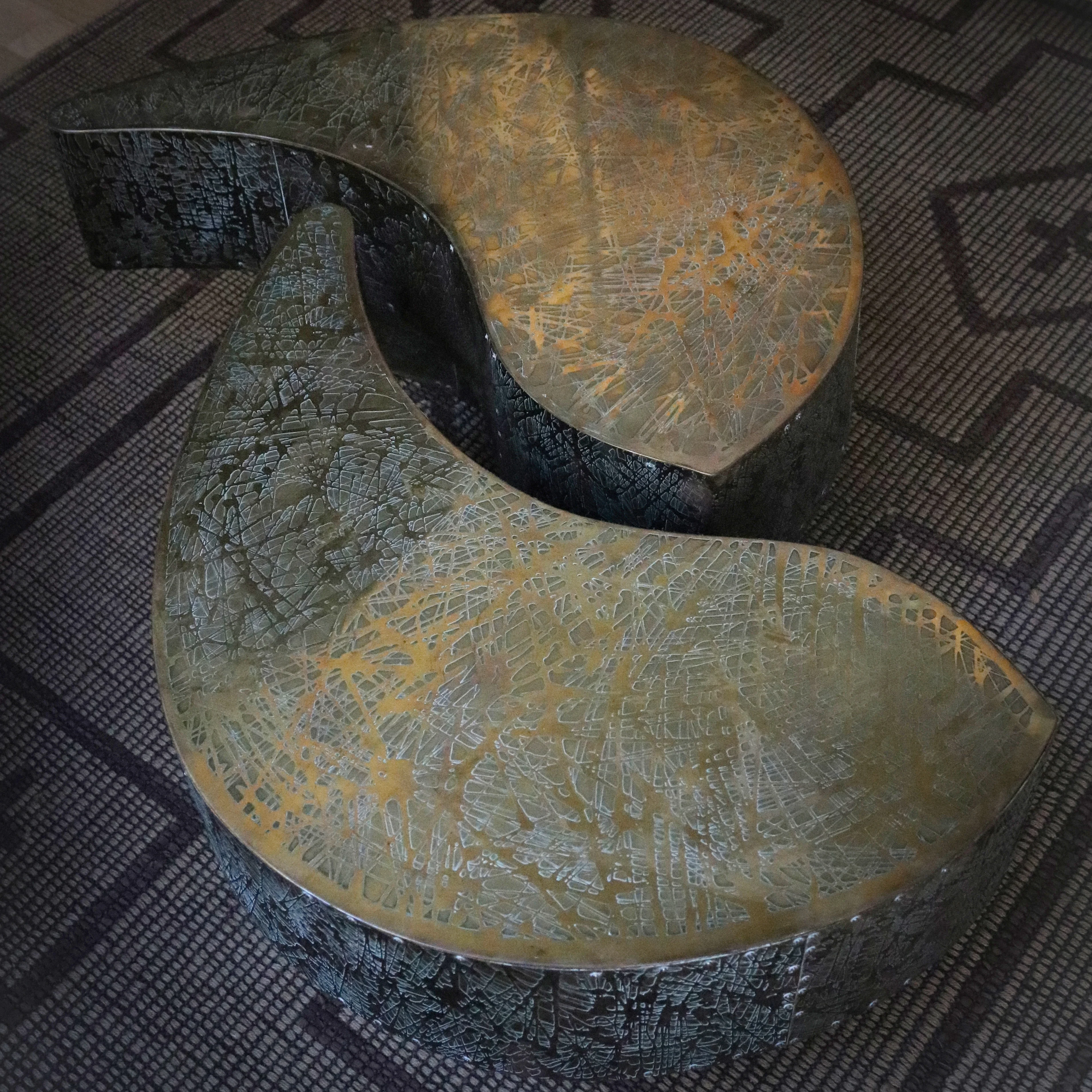 Pair of Rare Etched Brass Vintage Tables in the Manner of Evans - Image 5