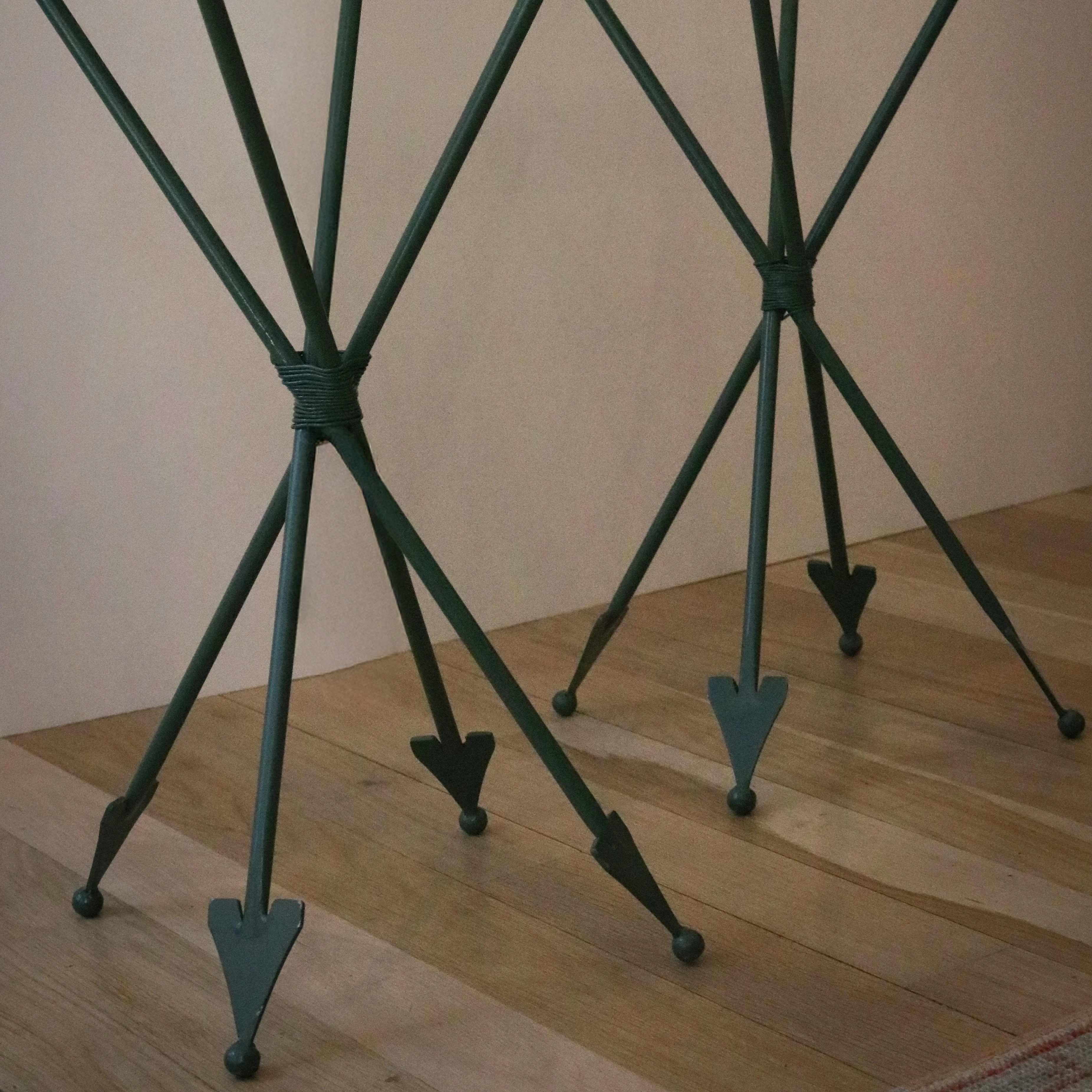 Striking French Arrow Iron Table Attributed to Maison Jansen - Set of 2 - Image 3