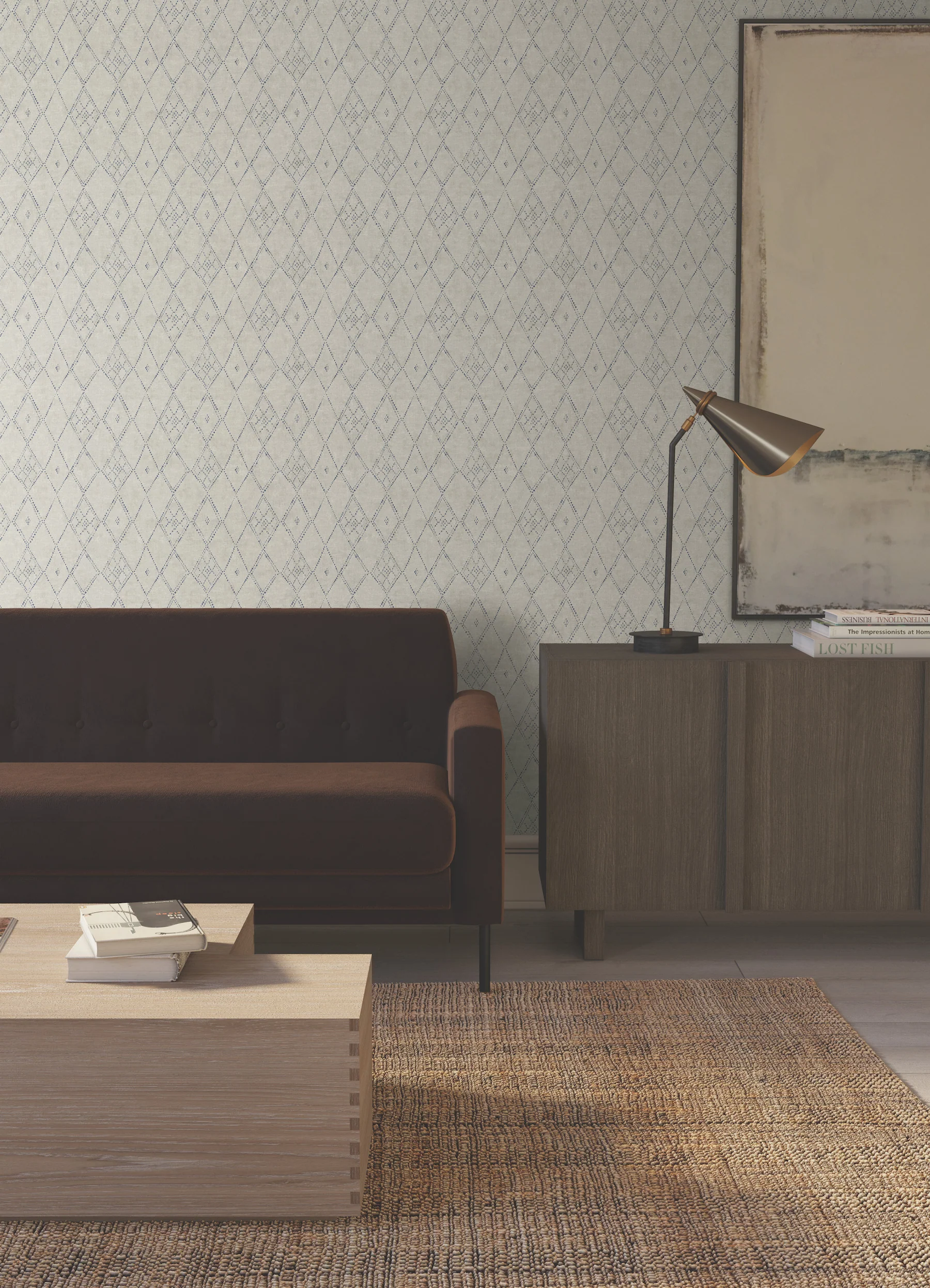Souk Diamonds Denim Wallpaper - Image 2