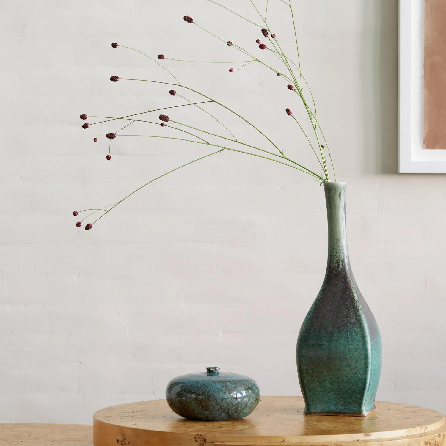 Tall Angular Midcentury Vase in Reactive Glaze - Artistic Modern Design - Image 2