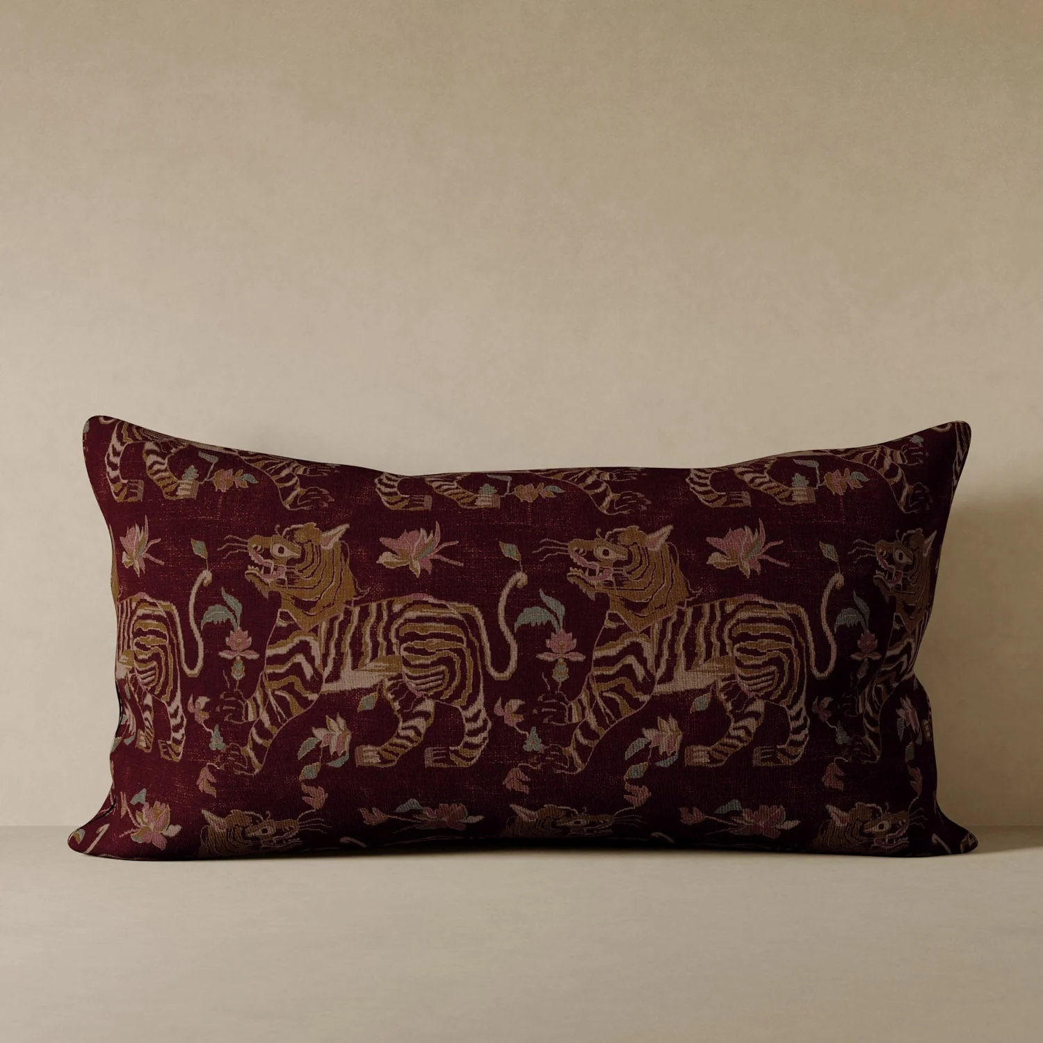 Tiger Velvet Pillow - Oxblood - Image 4