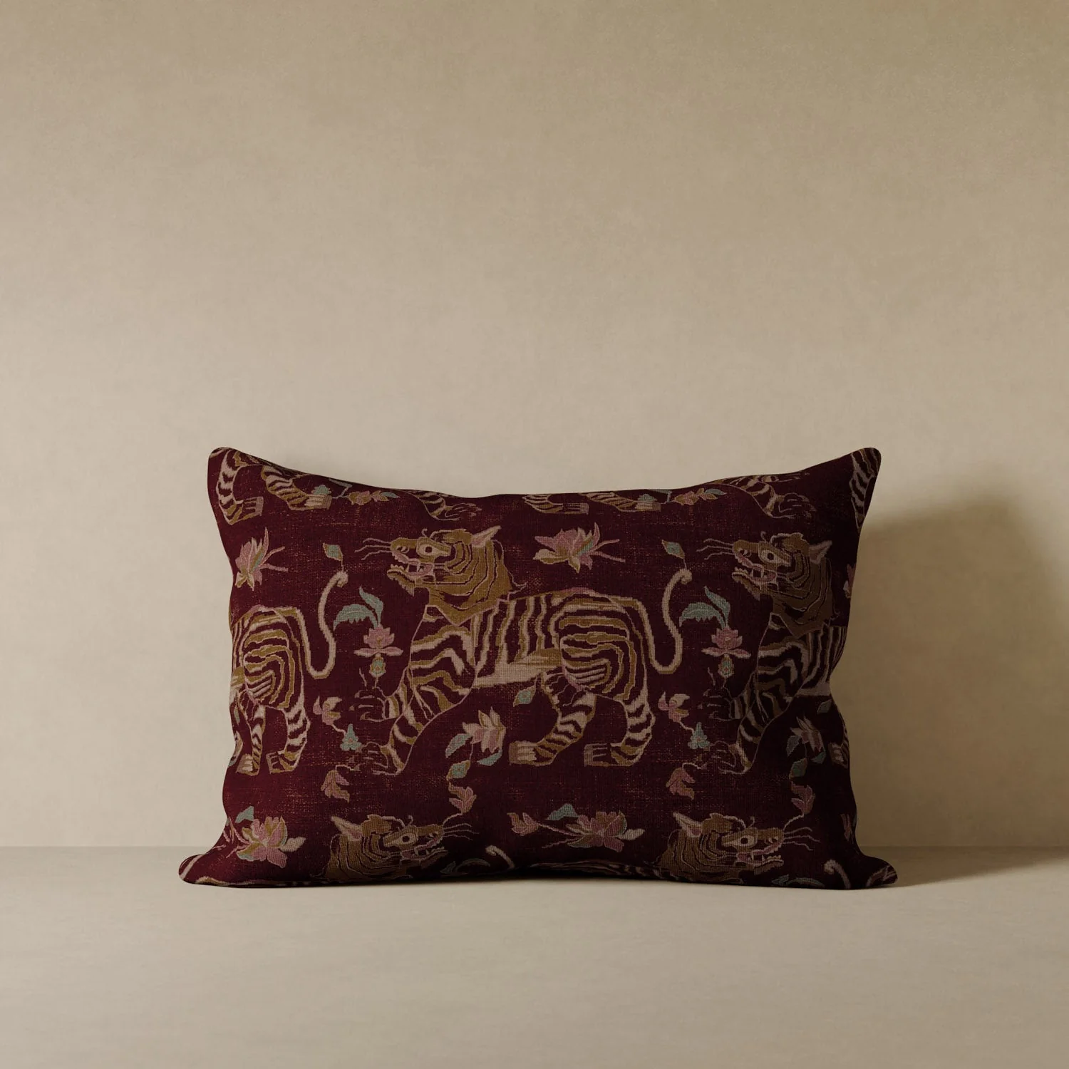 Tiger Velvet Pillow - Oxblood - Image 5