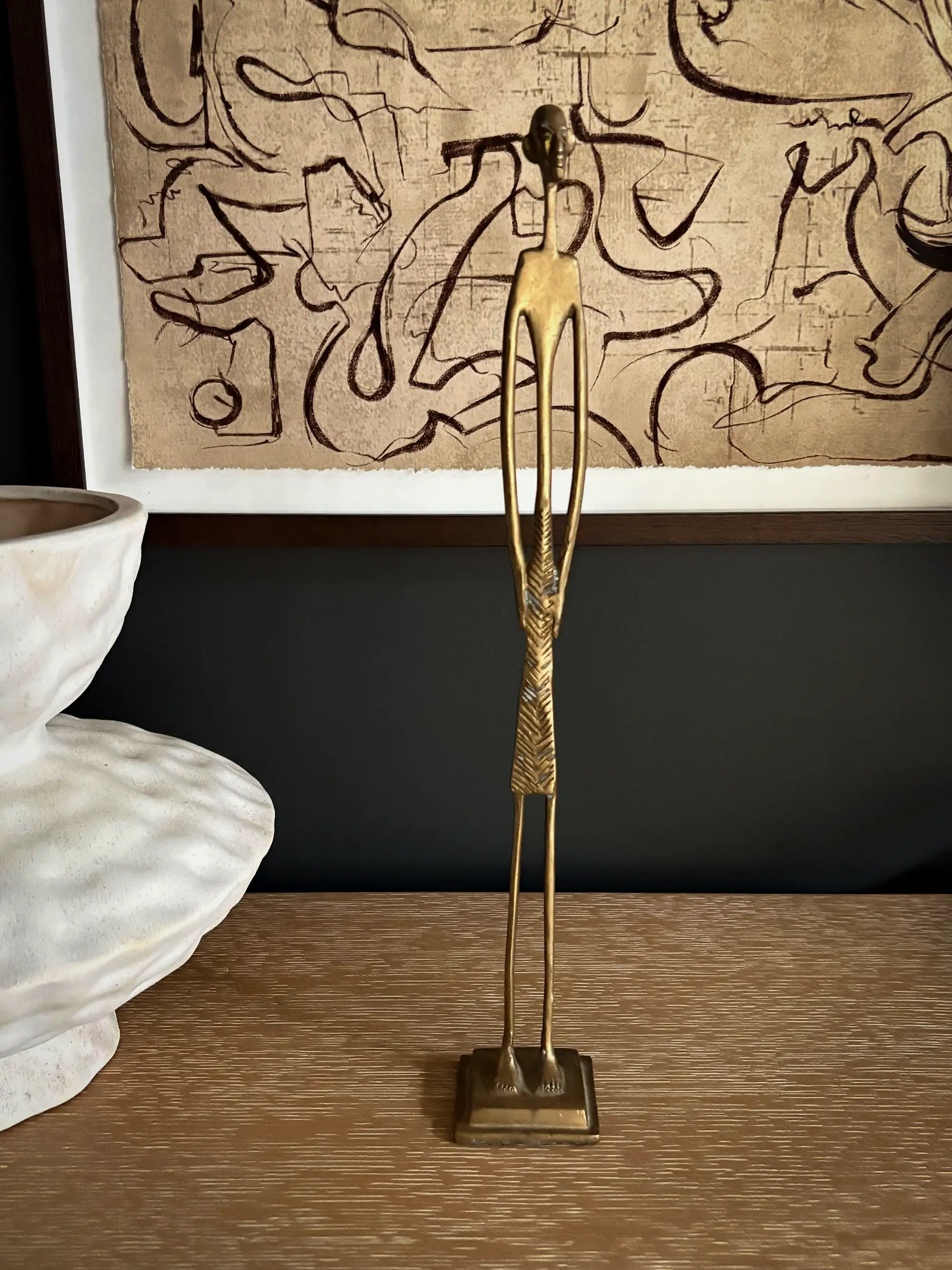 Vintage Brass Elongated African Figure - Mid Century Modern Sculpture - Image 6