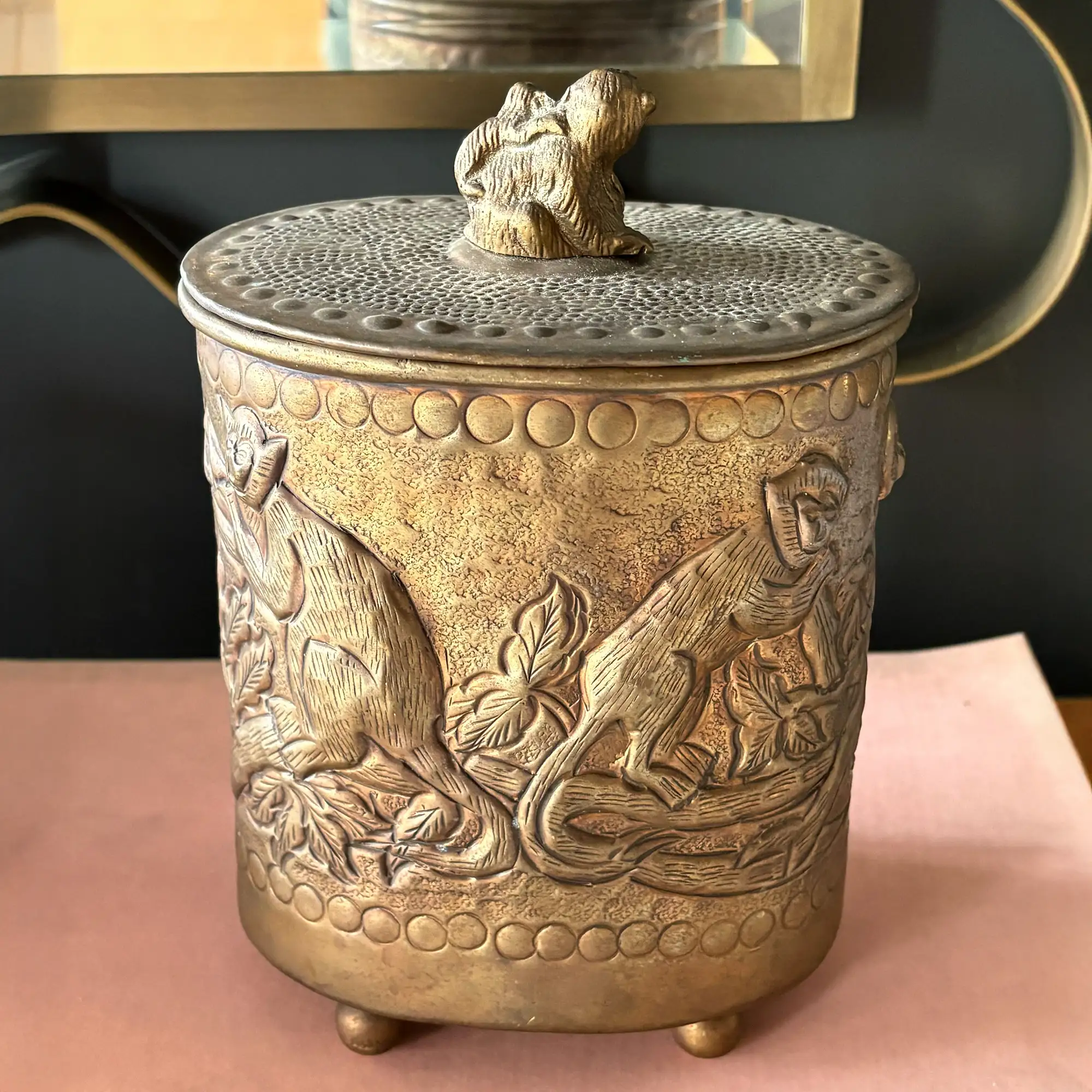 Vintage Brass Monkey Canister with Lid - Image 2