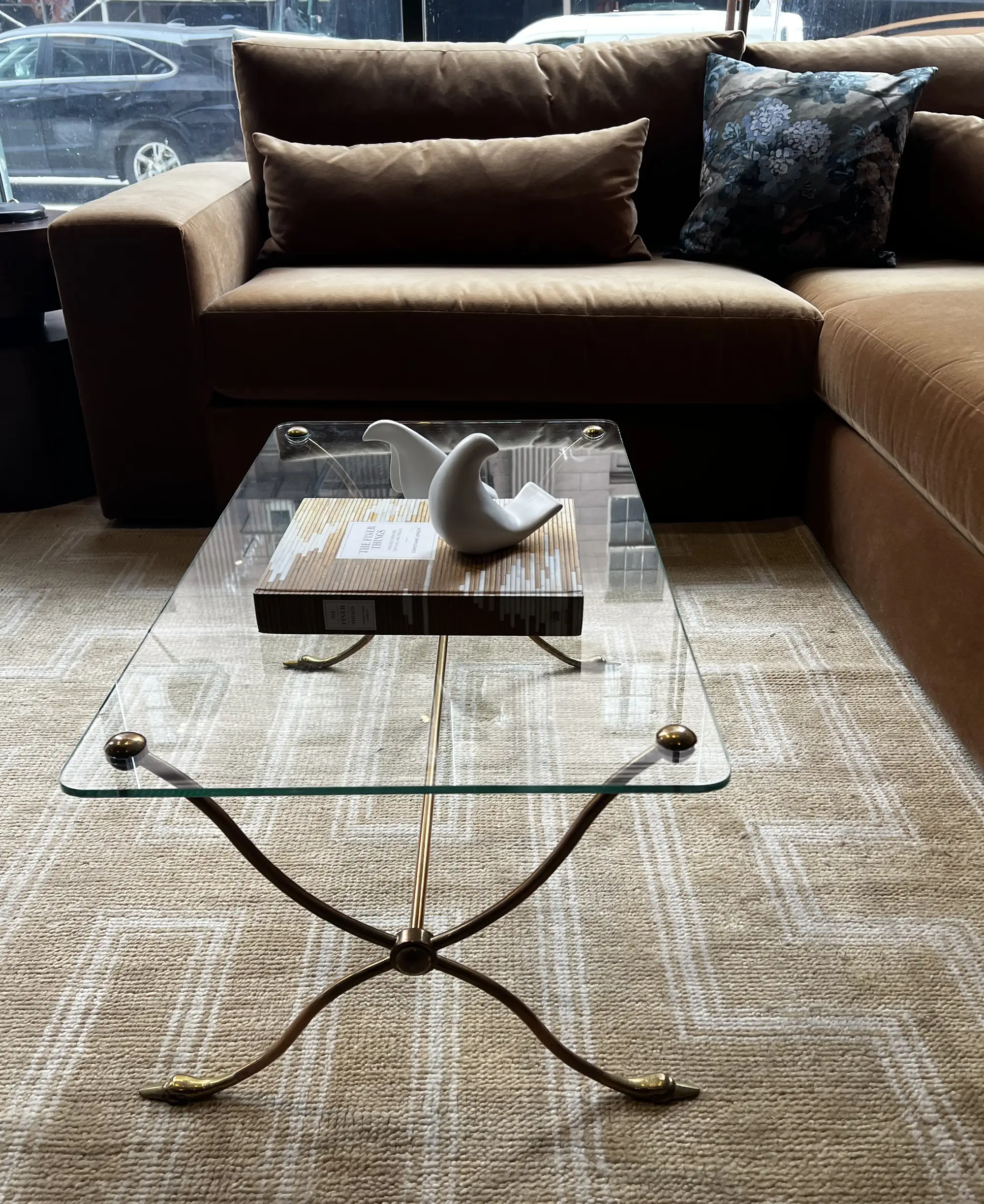 Vintage French Brass & Glass Coffee Table with Figural Duck Feet, (c. 1950s–60s) - Image 3