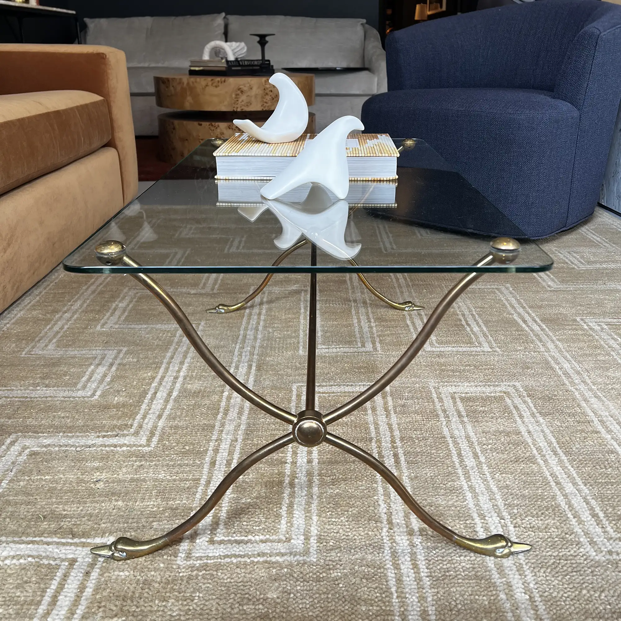 Vintage French Brass & Glass Coffee Table with Figural Duck Feet, (c. 1950s–60s) - Image 7