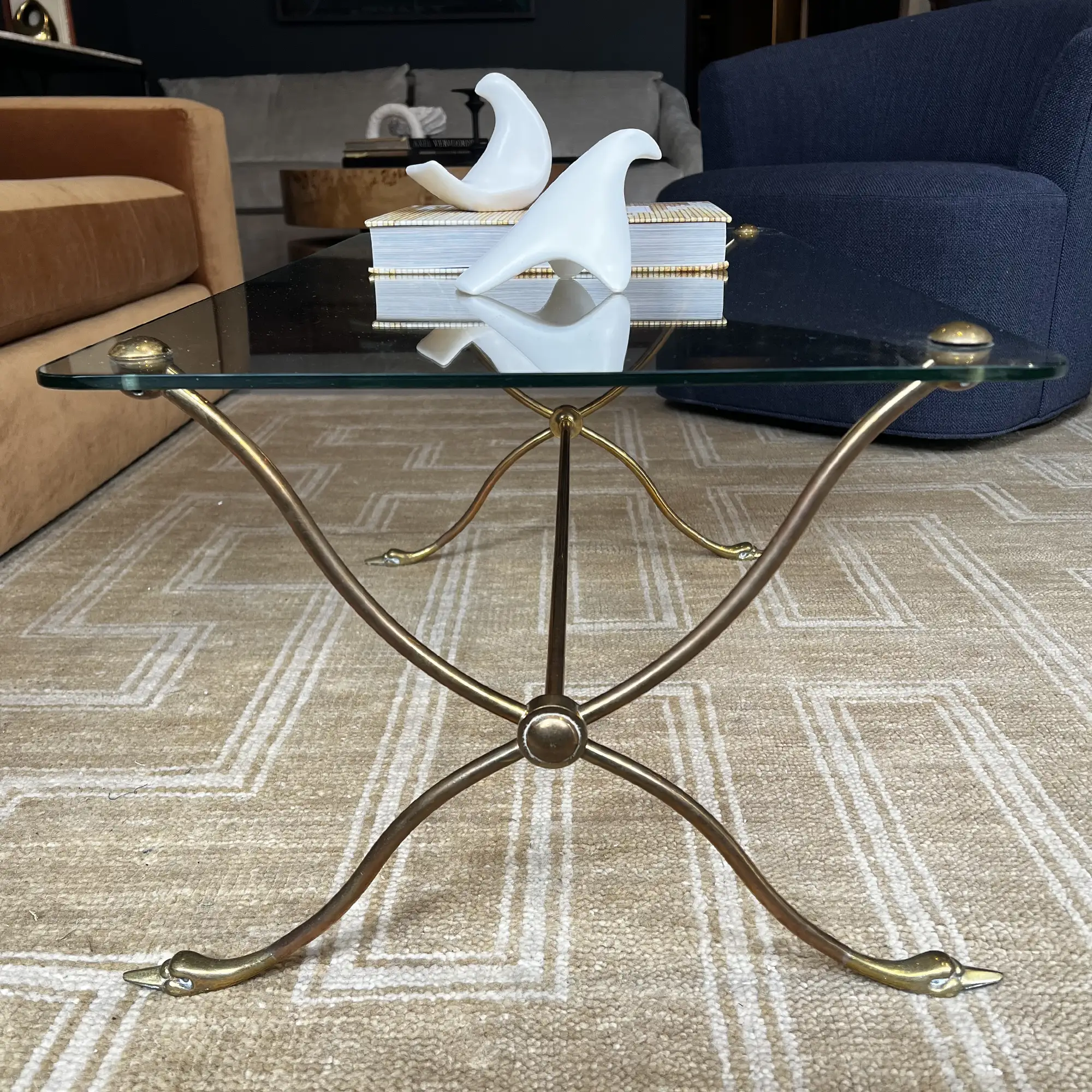 Vintage French Brass & Glass Coffee Table with Figural Duck Feet, (c. 1950s–60s) - Image 8